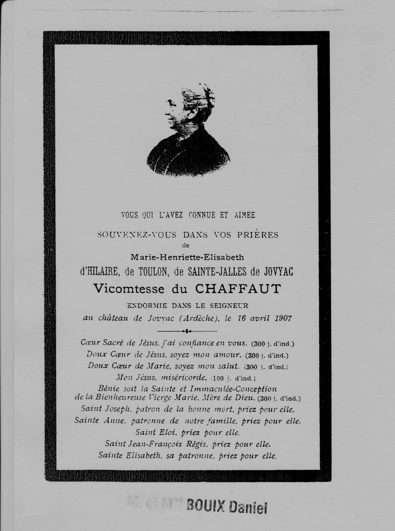 Annonce décès Vicomtesse du Chaffaut