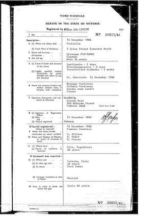 Acte de décès de Guiseppe Pustianaz